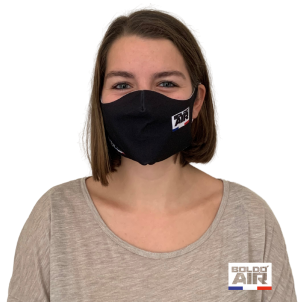 Boldo'AIR ergonomique : masque en tissu noir logo imprimé lavable de catégorie 1